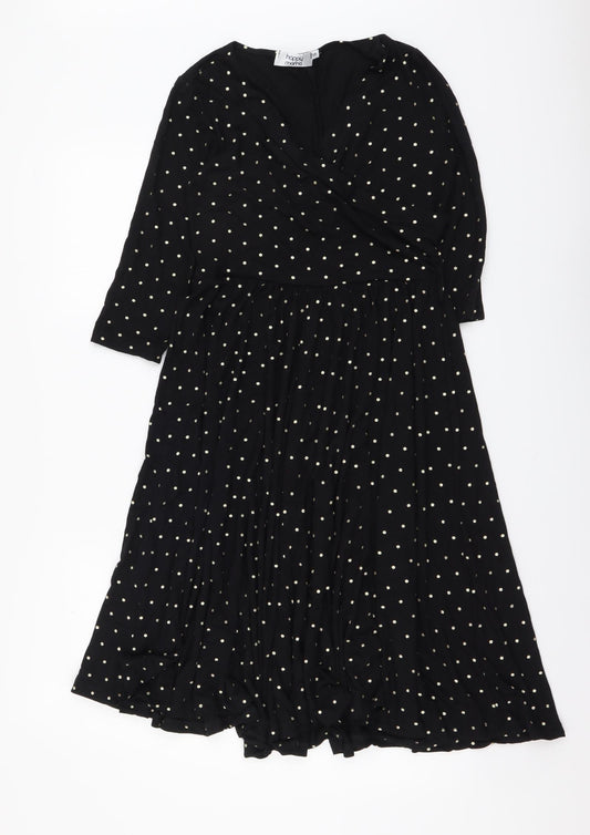 Happy Mama Womens Black Geometric Polyester A-Line Size S V-Neck Pullover - Stars pattern