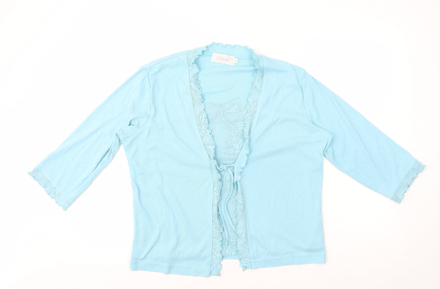 STYLEinc Womens Blue Geometric Polyester Basic Blouse Size XL V-Neck - Tie Front