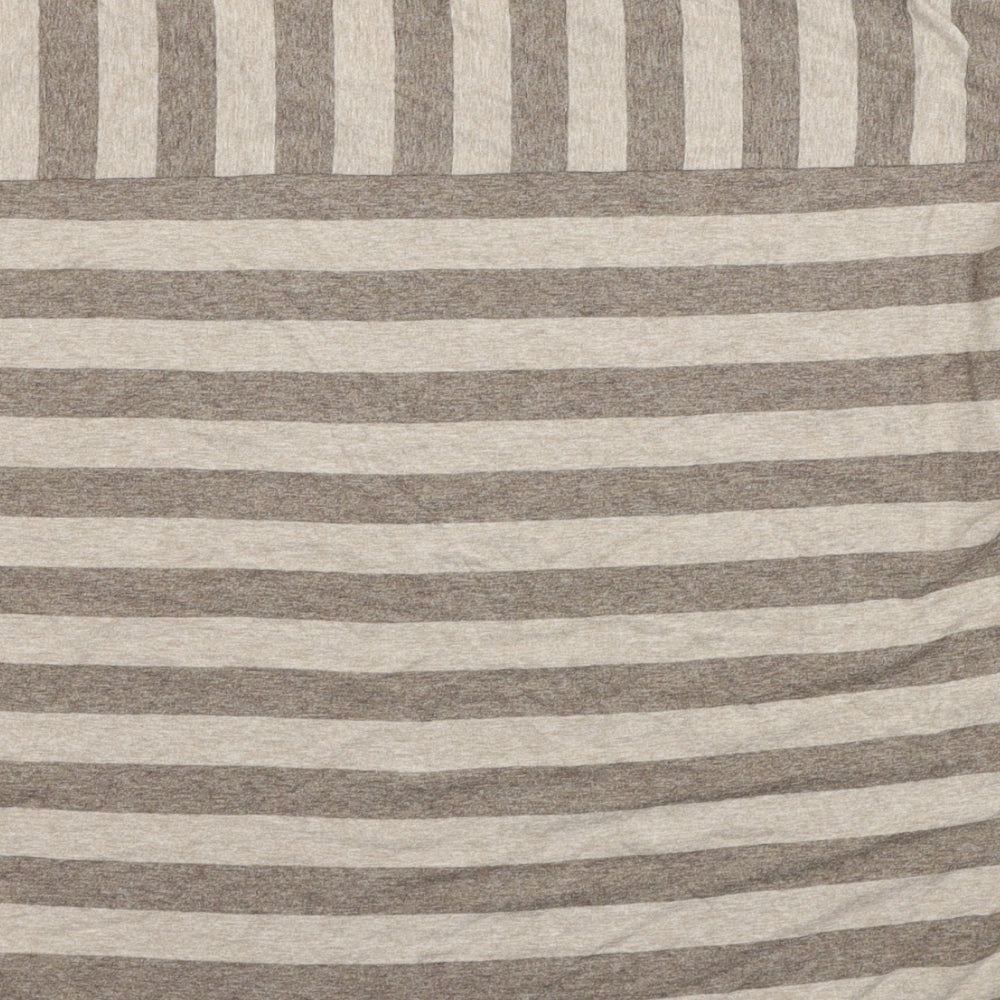 Marks and Spencer Womens Grey Striped Viscose Basic T-Shirt Size 14 Scoop Neck