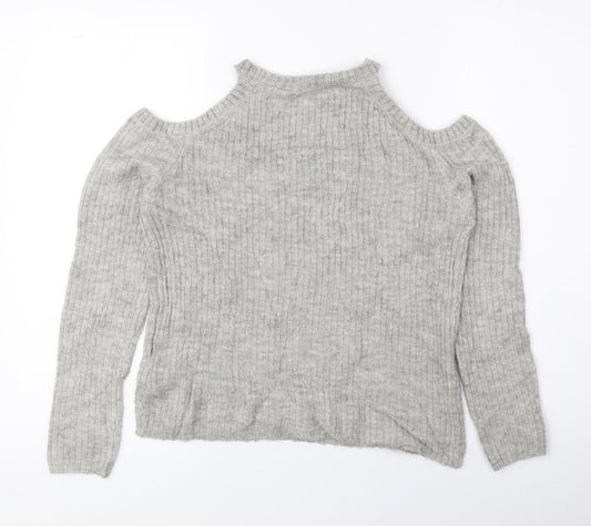 New Look Girls Grey Round Neck Acrylic Pullover Jumper Size 10-11 Years Pullover - Cold Shoulder