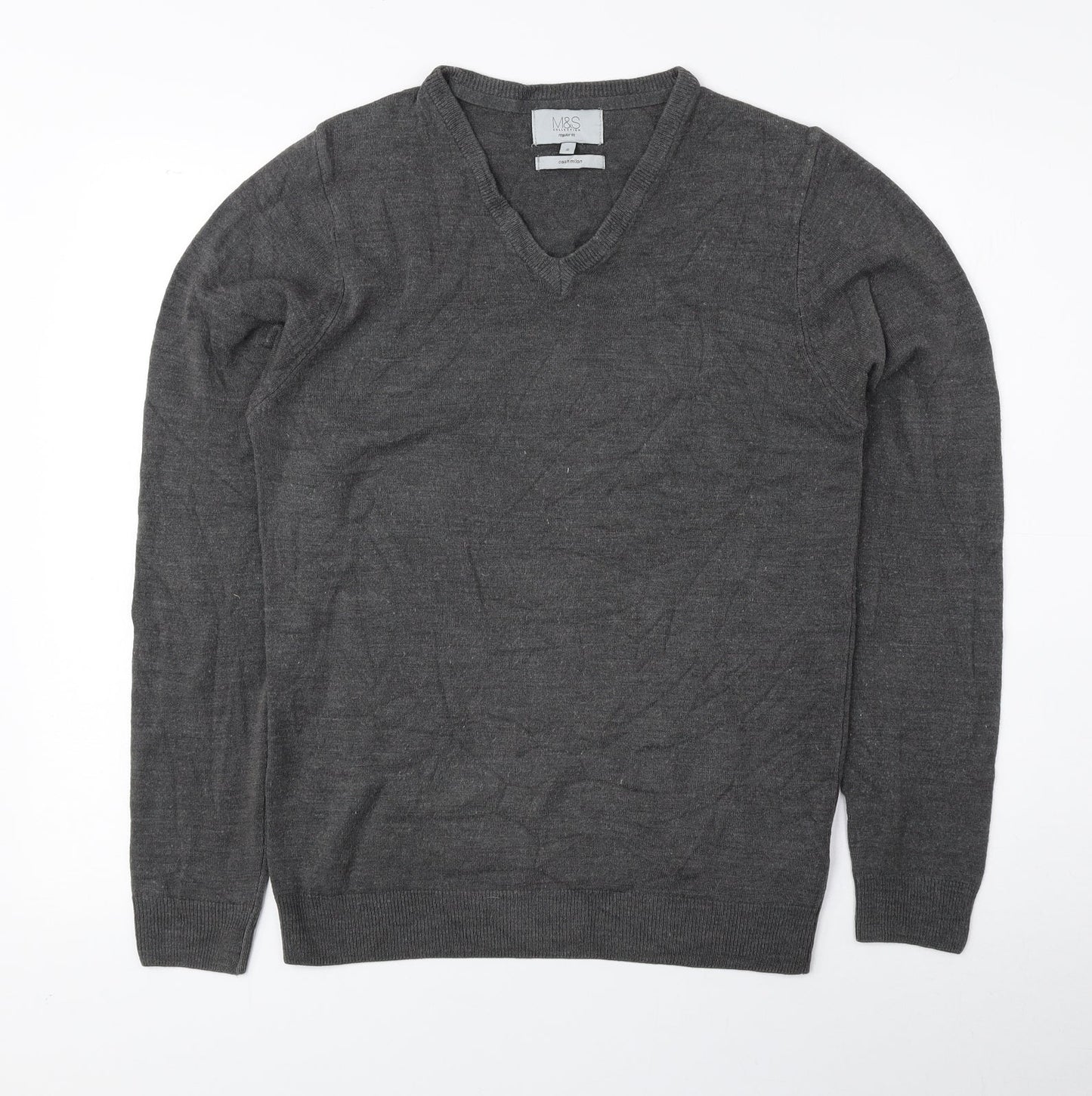 Marks and Spencer Mens Grey V-Neck Acrylic Pullover Jumper Size S