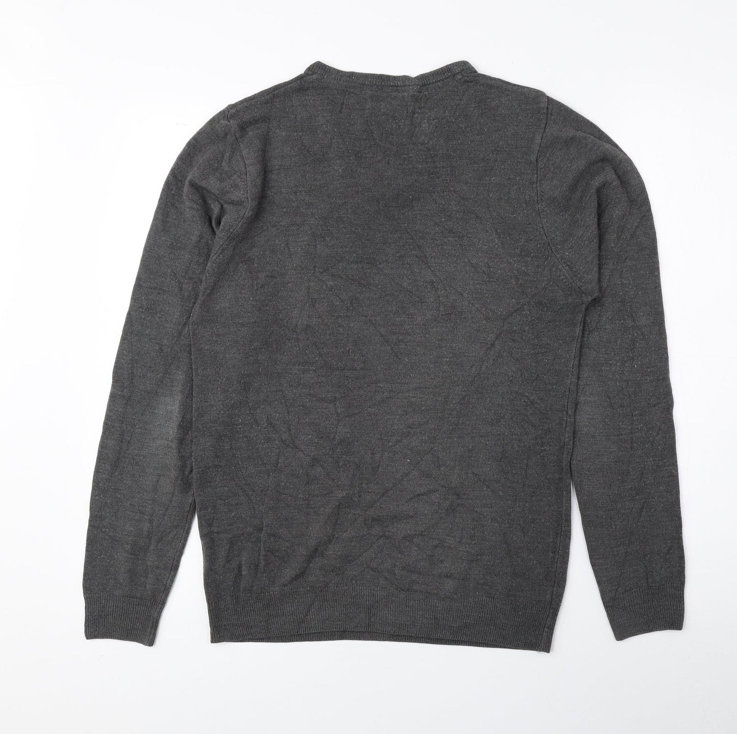 Marks and Spencer Mens Grey V-Neck Acrylic Pullover Jumper Size S