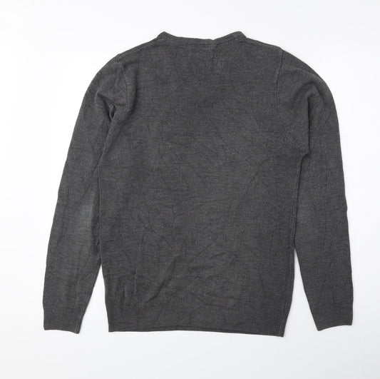 Marks and Spencer Mens Grey V-Neck Acrylic Pullover Jumper Size S