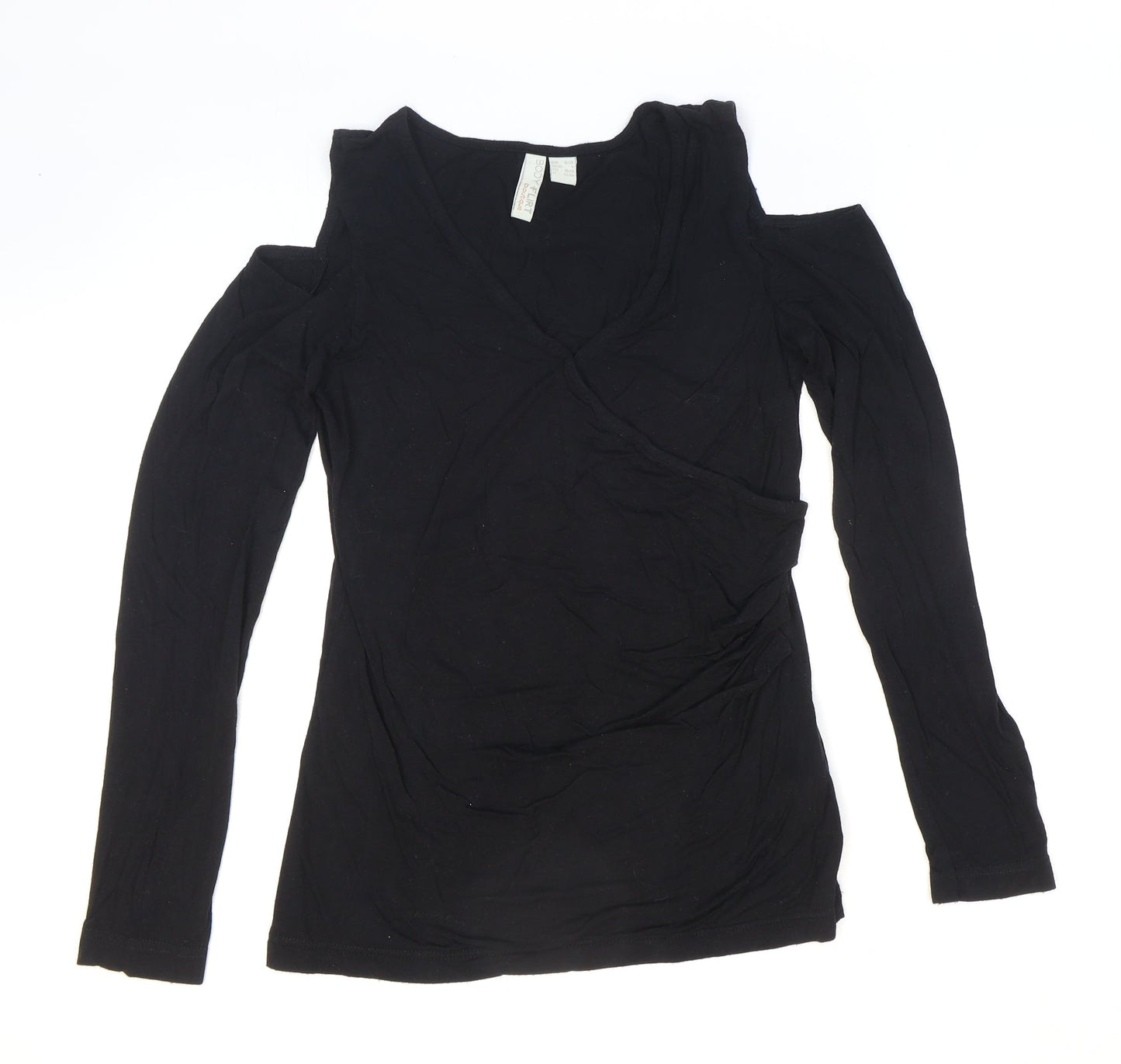 Body Flirt Womens Black Viscose Basic T-Shirt Size S Round Neck - Cold-shoulder