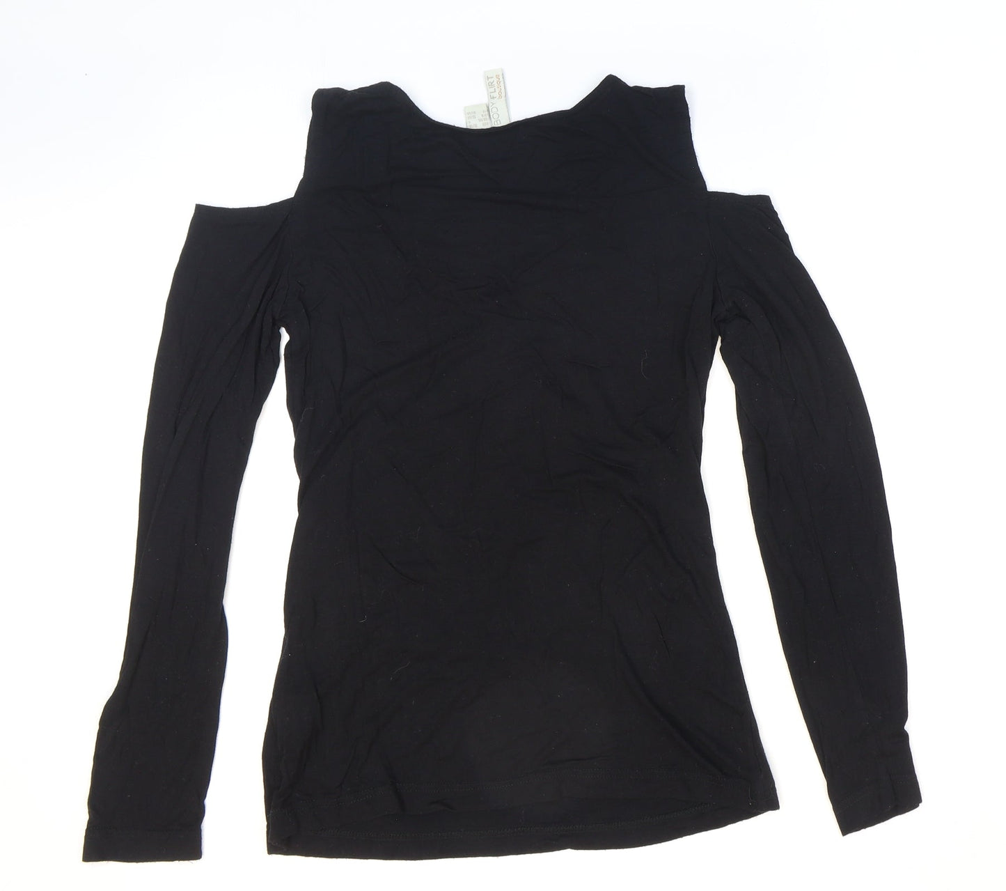 Body Flirt Womens Black Viscose Basic T-Shirt Size S Round Neck - Cold-shoulder