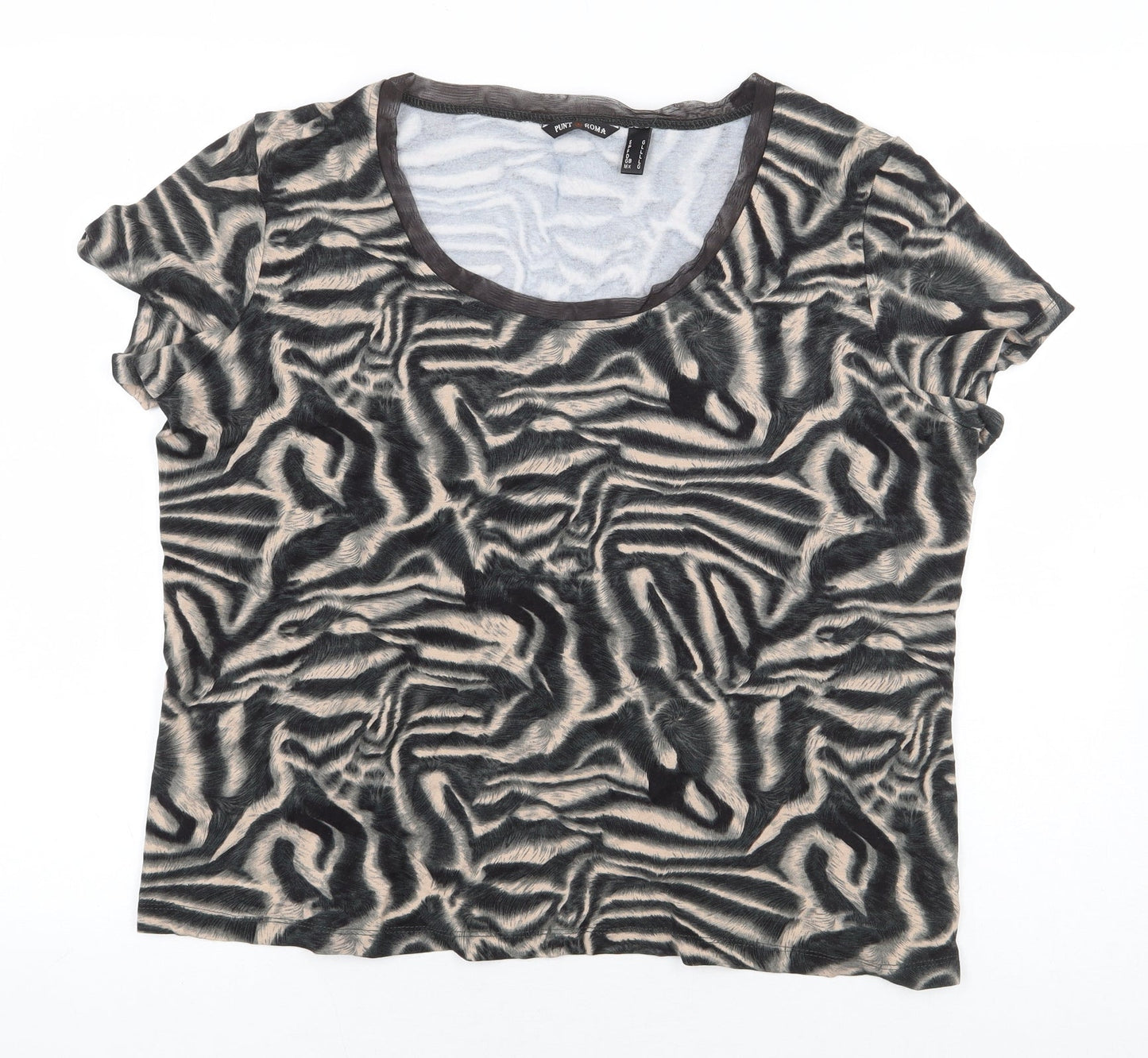 Punt Roma Womens Multicoloured Animal Print Polyester Basic Blouse Size L Scoop Neck