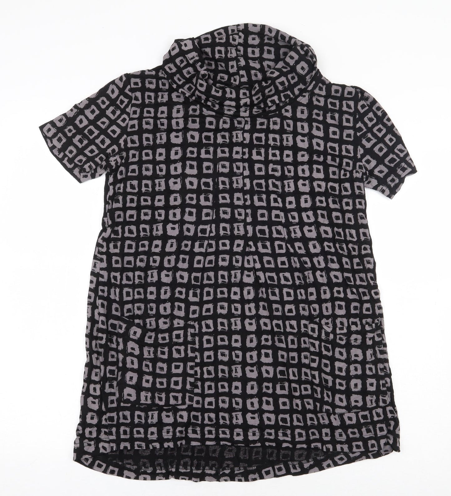 Tara Clothinh Womens Black Geometric Viscose Basic Blouse Size XS Roll Neck