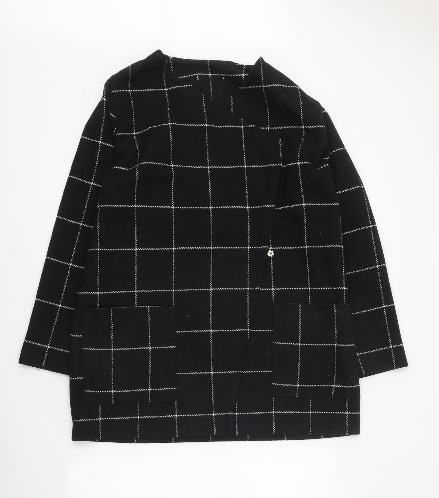 Peacocks Womens Black Check Overcoat Coat Size 14 Snap