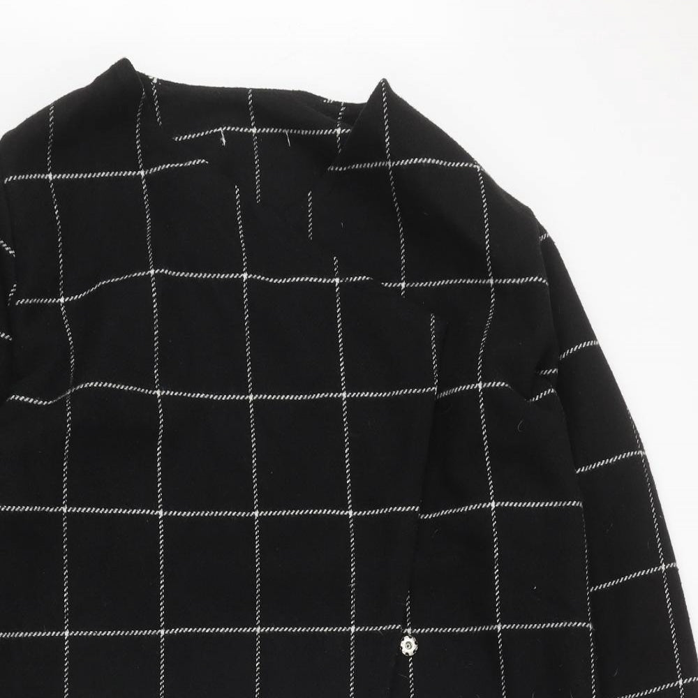 Peacocks Womens Black Check Overcoat Coat Size 14 Snap