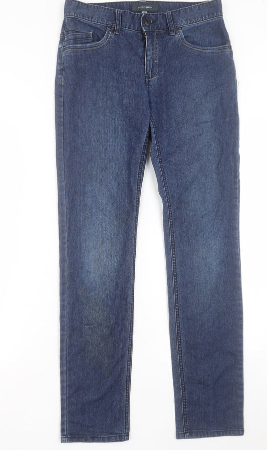 Bossini Womens Blue Cotton Straight Jeans Size 28 in L32 in Regular Button