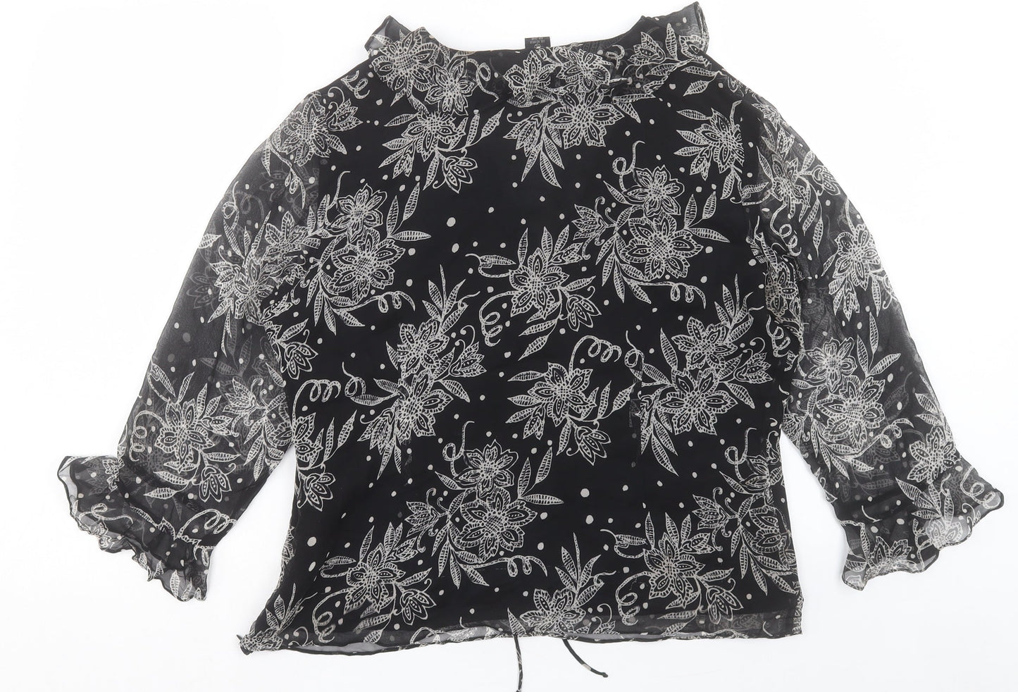 Anne Carson Womens Black Floral Polyester Basic Blouse Size XL V-Neck