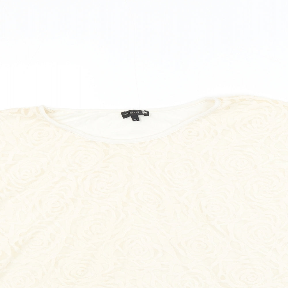 River Island Womens Ivory Floral Cotton Basic Blouse Size 10 Round Neck