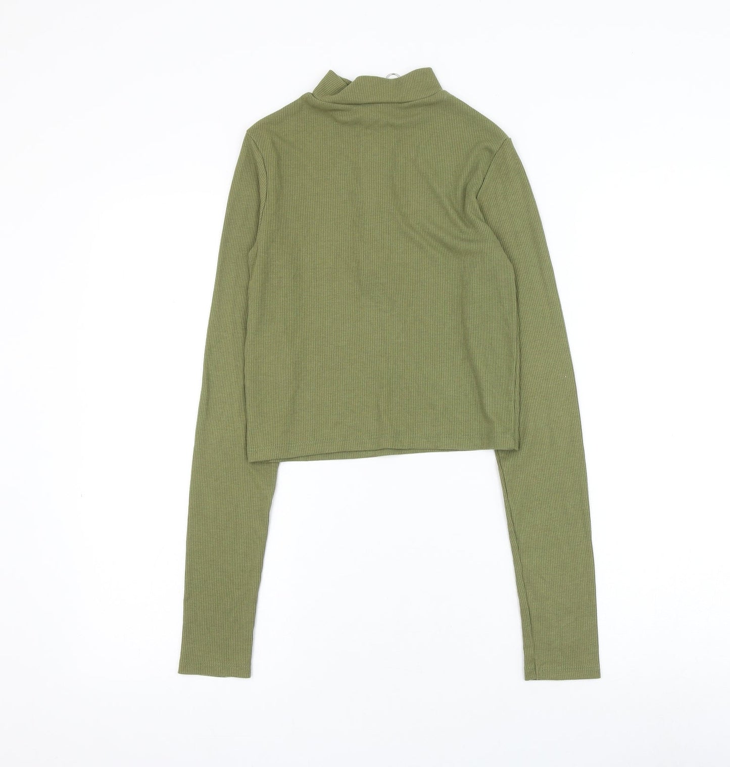 Stradivarius Womens Green Polyester Cropped Blouse Size S Mock Neck