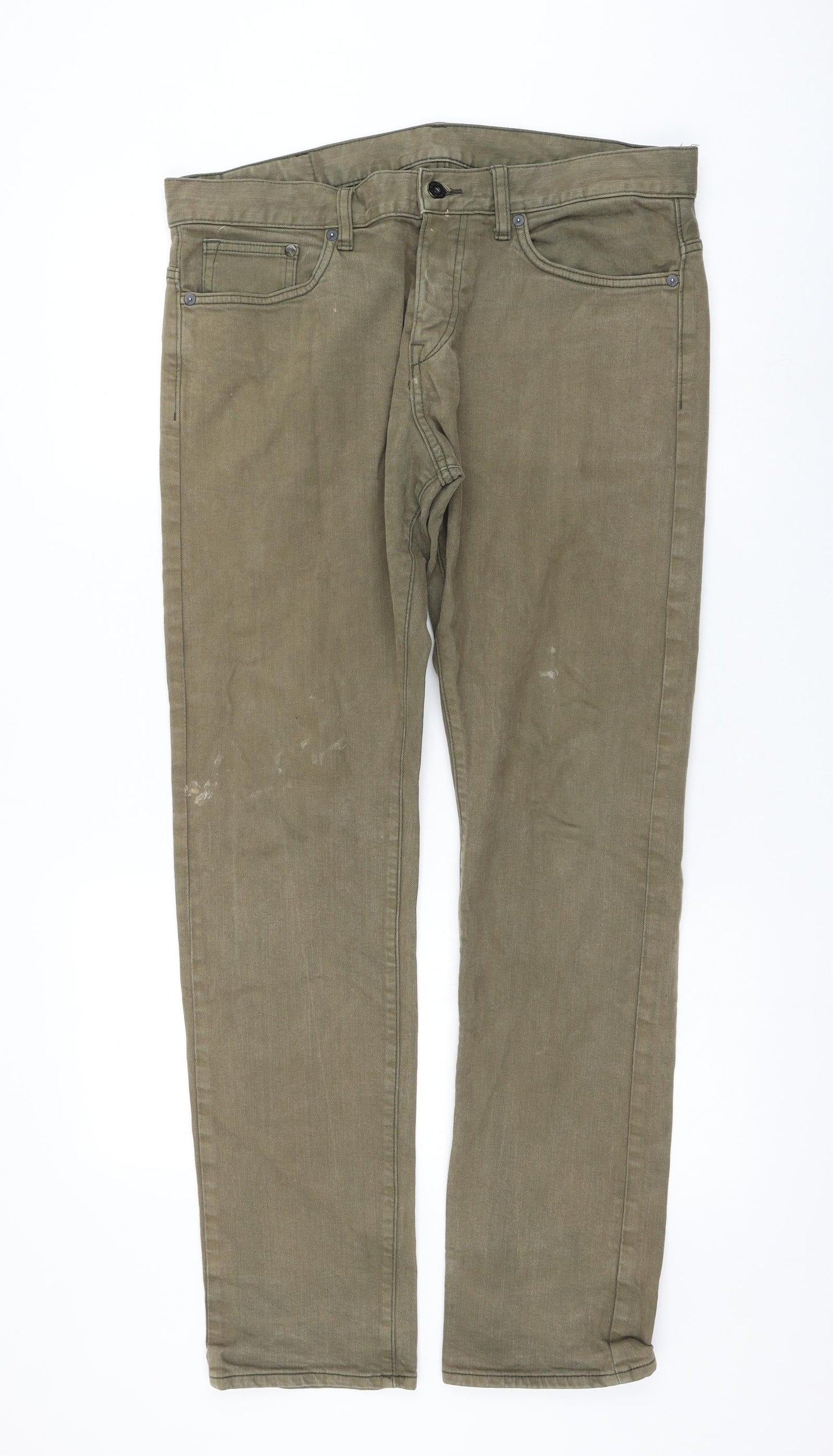H&M Womens Green Cotton Straight Jeans Size 36 in L31 in Regular Zip