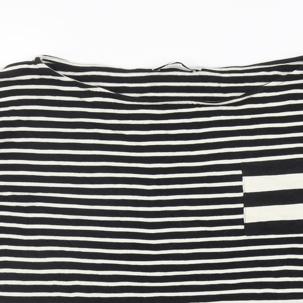 Per Una Womens Black Striped Cotton Basic T-Shirt Size 14 Boat Neck