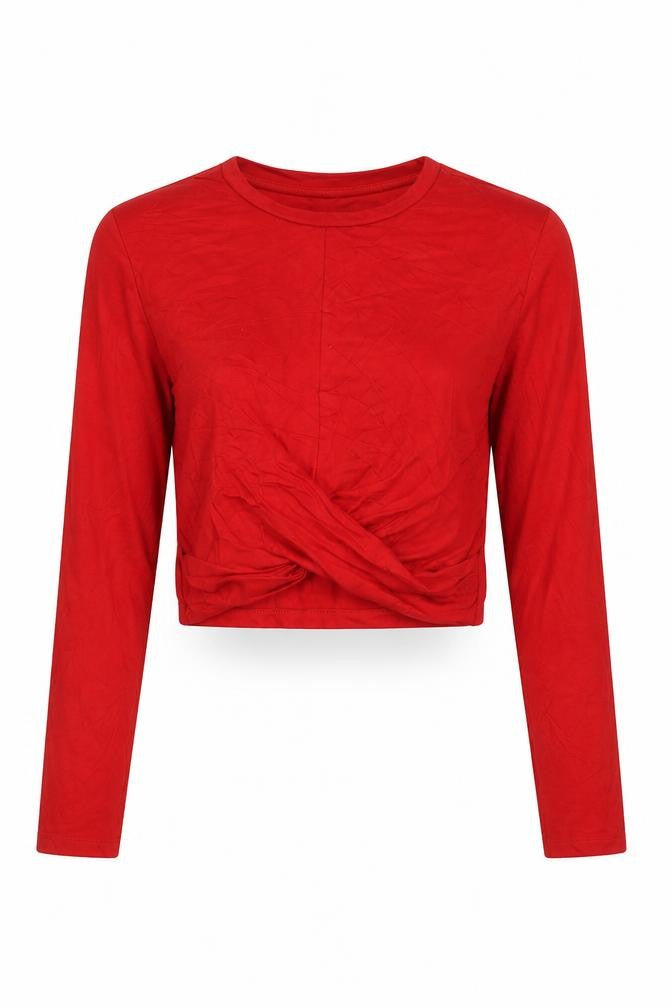 Divided Womens Red Viscose Cropped T-Shirt Size S Round Neck - Twist Detail