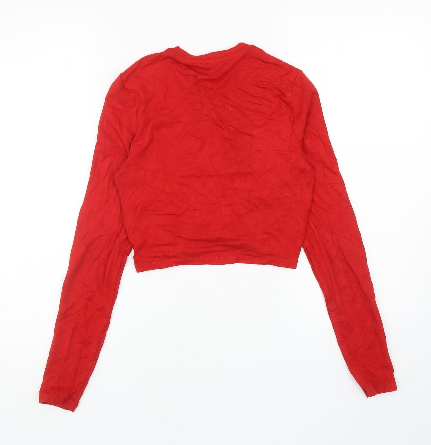Divided Womens Red Viscose Cropped T-Shirt Size S Round Neck - Twist Detail