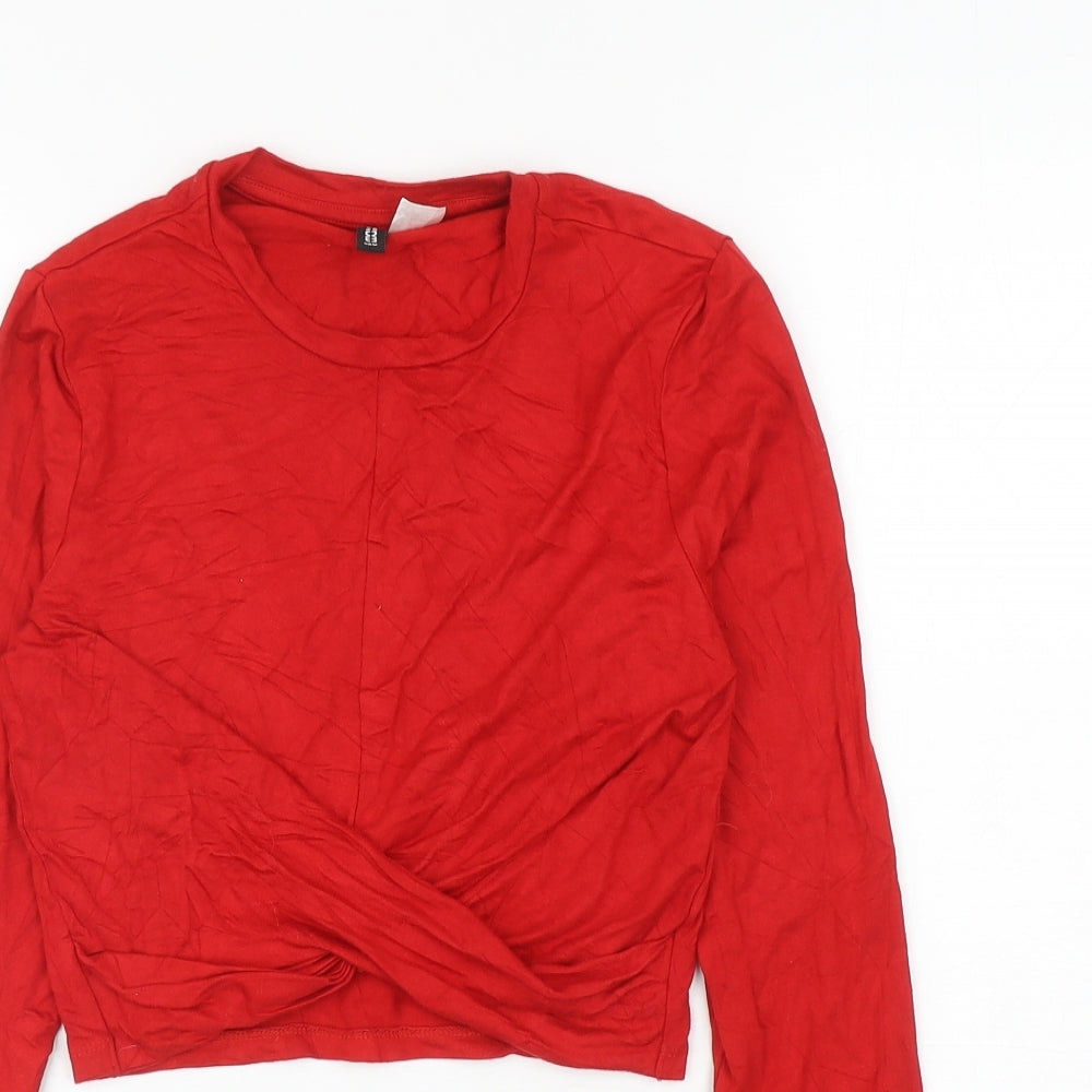 Divided Womens Red Viscose Cropped T-Shirt Size S Round Neck - Twist Detail