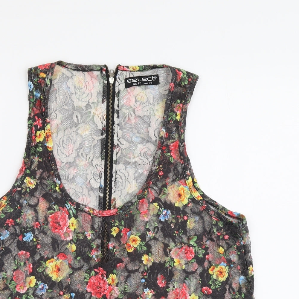 Selected Womens Multicoloured Floral Polyester Basic Tank Size 10 Scoop Neck