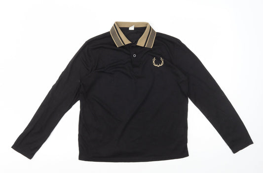 SheIn Girls Black Polyester Basic Polo Size 13-14 Years Collared Button
