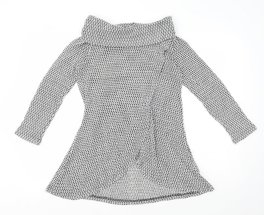 Roman Womens Black Geometric Polyester A-Line Size 10 Roll Neck Pullover - Wrap Over Front