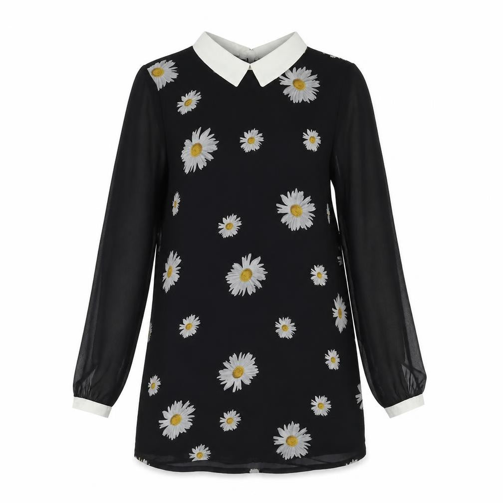 River Island Womens Black Floral Polyester Shirt Dress Size 8 Collared Zip