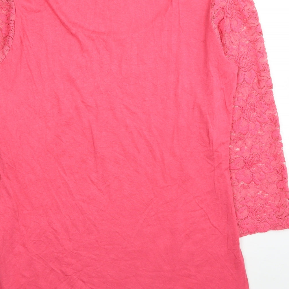 Amisu Womens Pink Floral Viscose Basic Blouse Size XL Scoop Neck