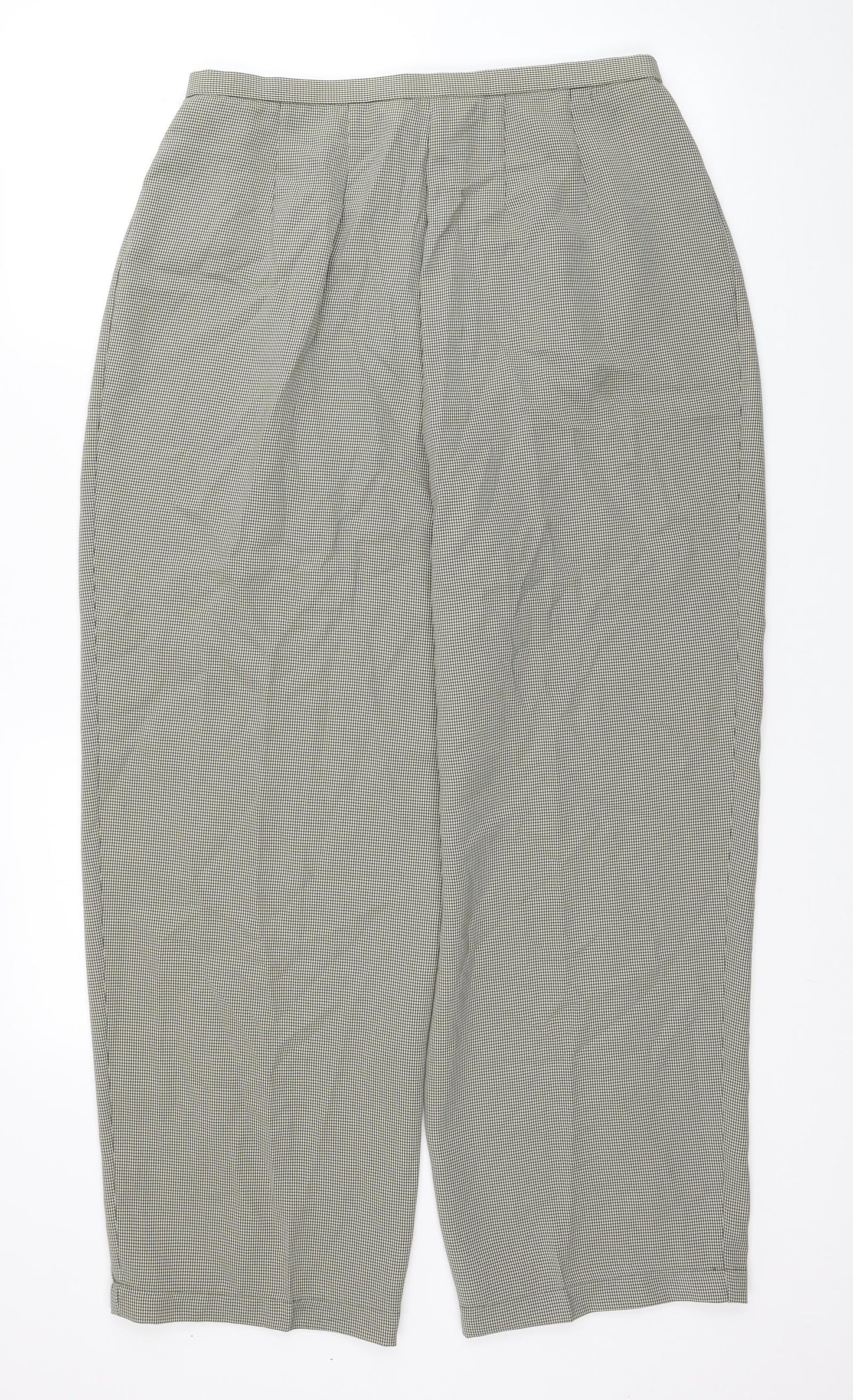 Marks and Spencer Womens Beige Herringbone Polyester Trousers Size 16 L27 in Regular Zip