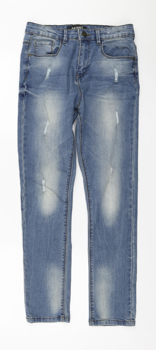 Urban 65 Outlaws Girls Blue Cotton Skinny Jeans Size 11-12 Years Regular Zip - Distressed