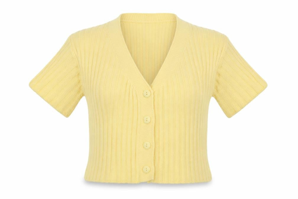 Boohoo Womens Yellow V-Neck Acrylic Cardigan Jumper Size S
