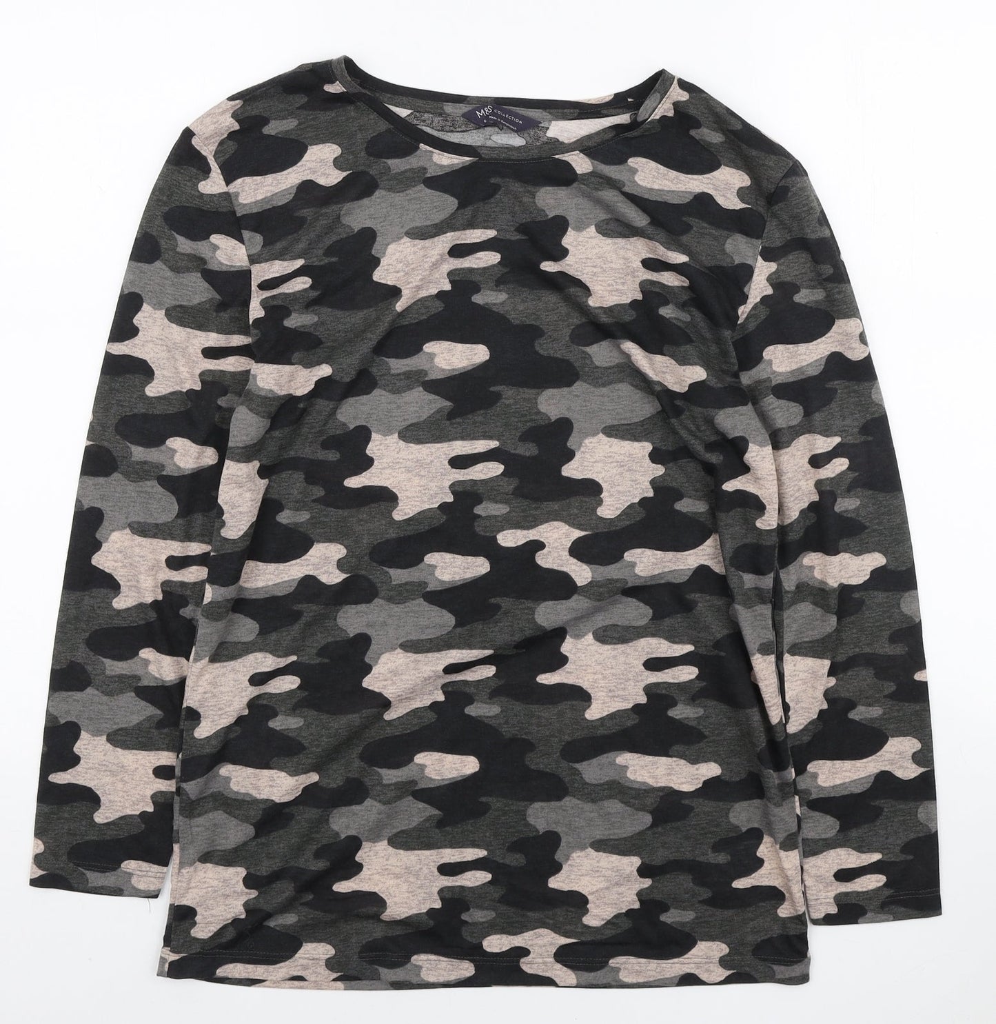 Marks and Spencer Womens Multicoloured Camouflage Polyester Basic T-Shirt Size 6 Round Neck