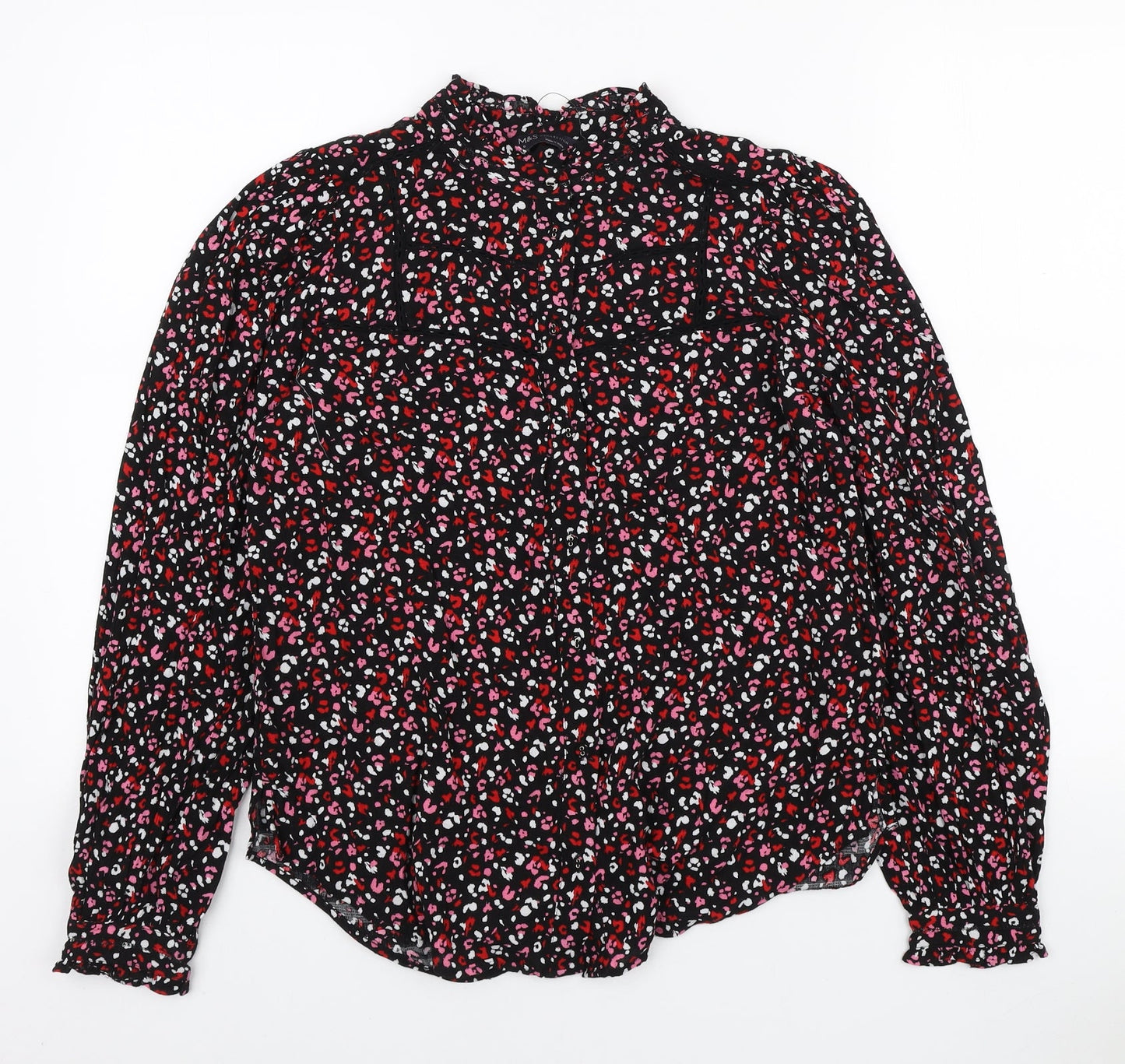 Marks and Spencer Womens Multicoloured Animal Print Viscose Basic Button-Up Size 6 Mock Neck