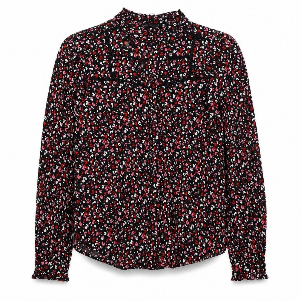 Marks and Spencer Womens Multicoloured Animal Print Viscose Basic Button-Up Size 6 Mock Neck