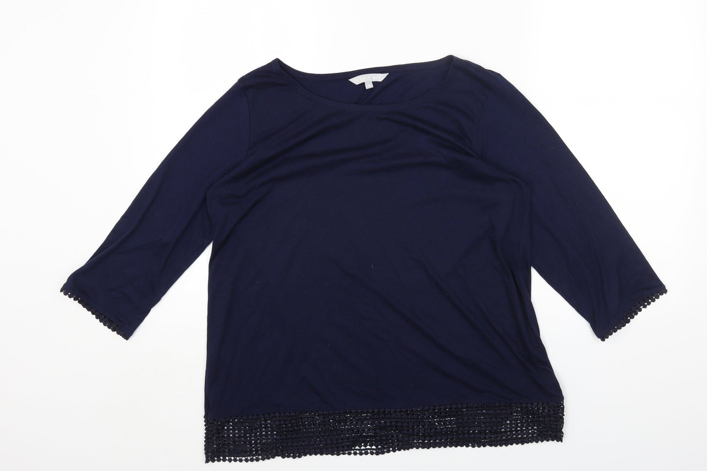 Pebble Bay Womens Blue Polyester Basic T-Shirt Size M Boat Neck - Crochet Trim