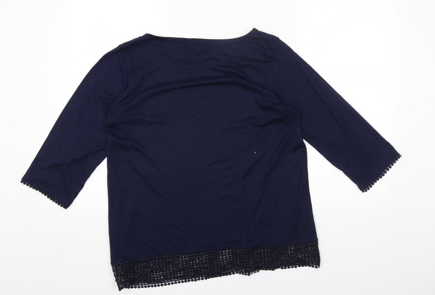 Pebble Bay Womens Blue Polyester Basic T-Shirt Size M Boat Neck - Crochet Trim