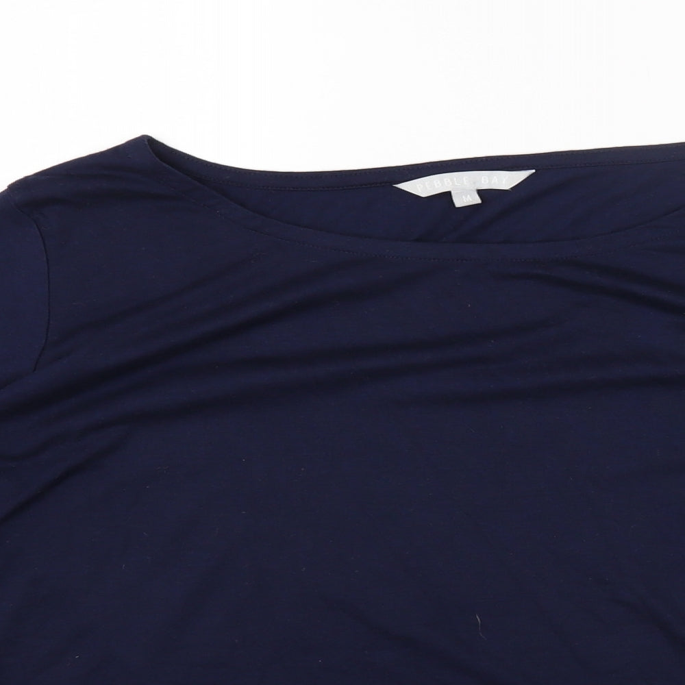 Pebble Bay Womens Blue Polyester Basic T-Shirt Size M Boat Neck - Crochet Trim