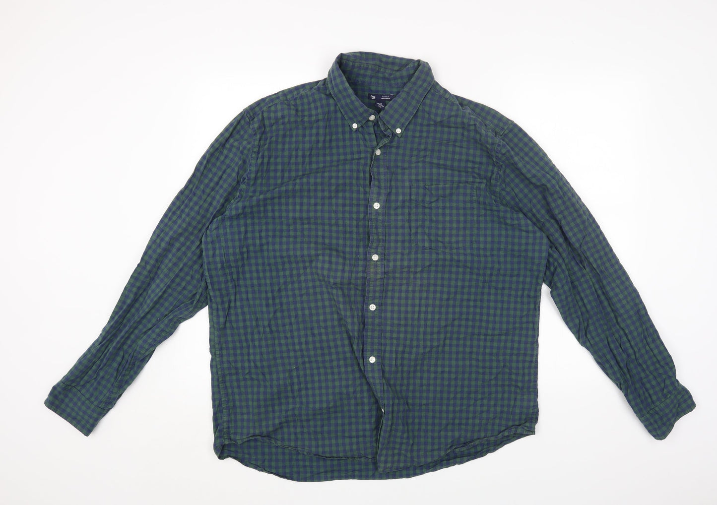 Gap Mens Blue Check Cotton Button-Up Size XL Collared Button