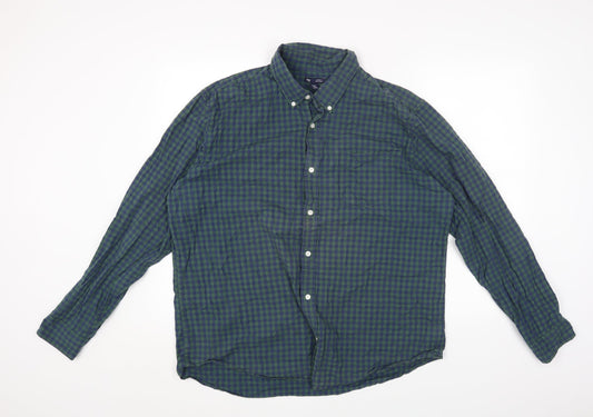 Gap Mens Blue Check Cotton Button-Up Size XL Collared Button