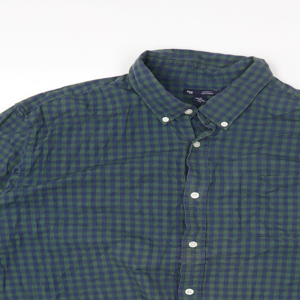 Gap Mens Blue Check Cotton Button-Up Size XL Collared Button
