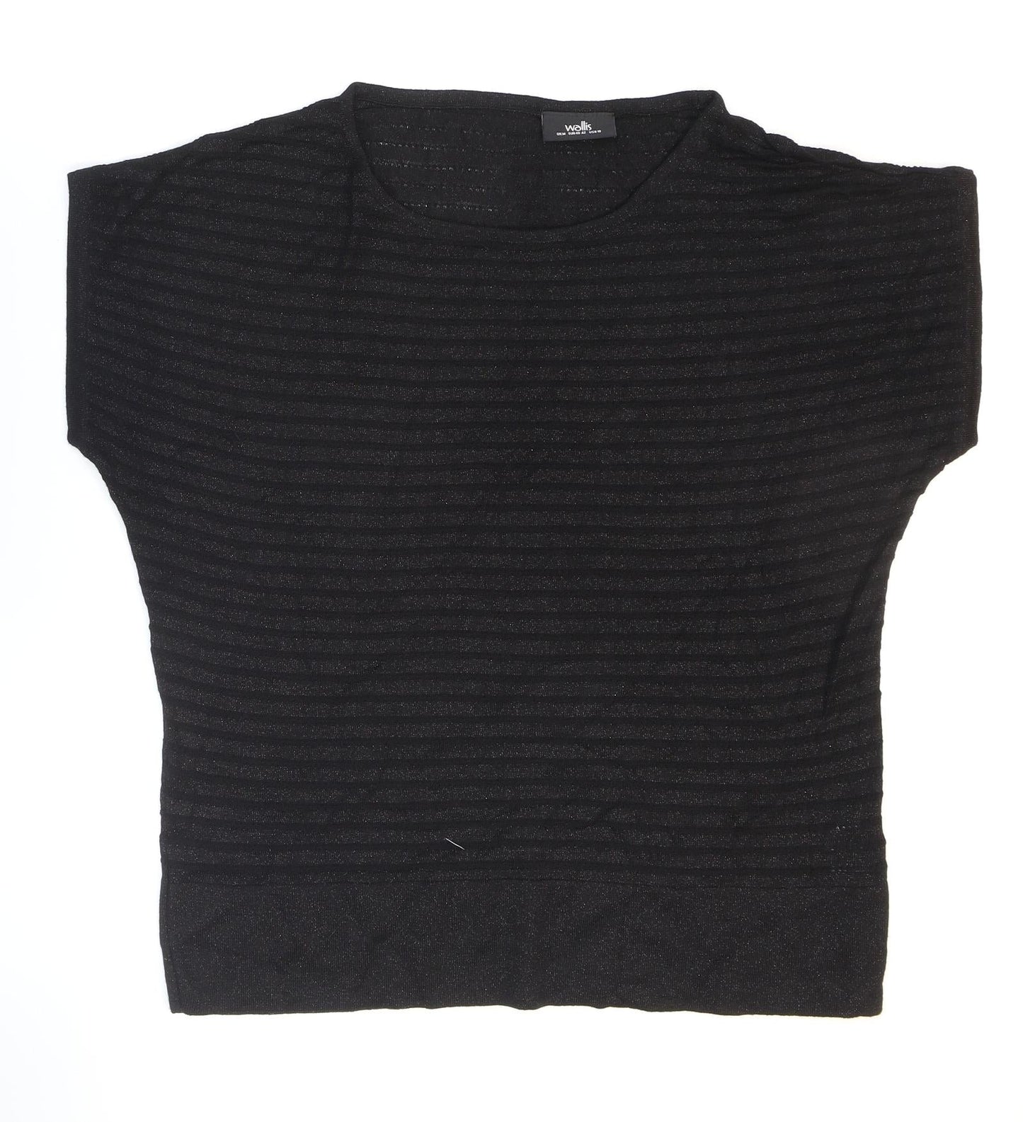 Wallis Womens Black Striped Viscose Basic T-Shirt Size M Round Neck