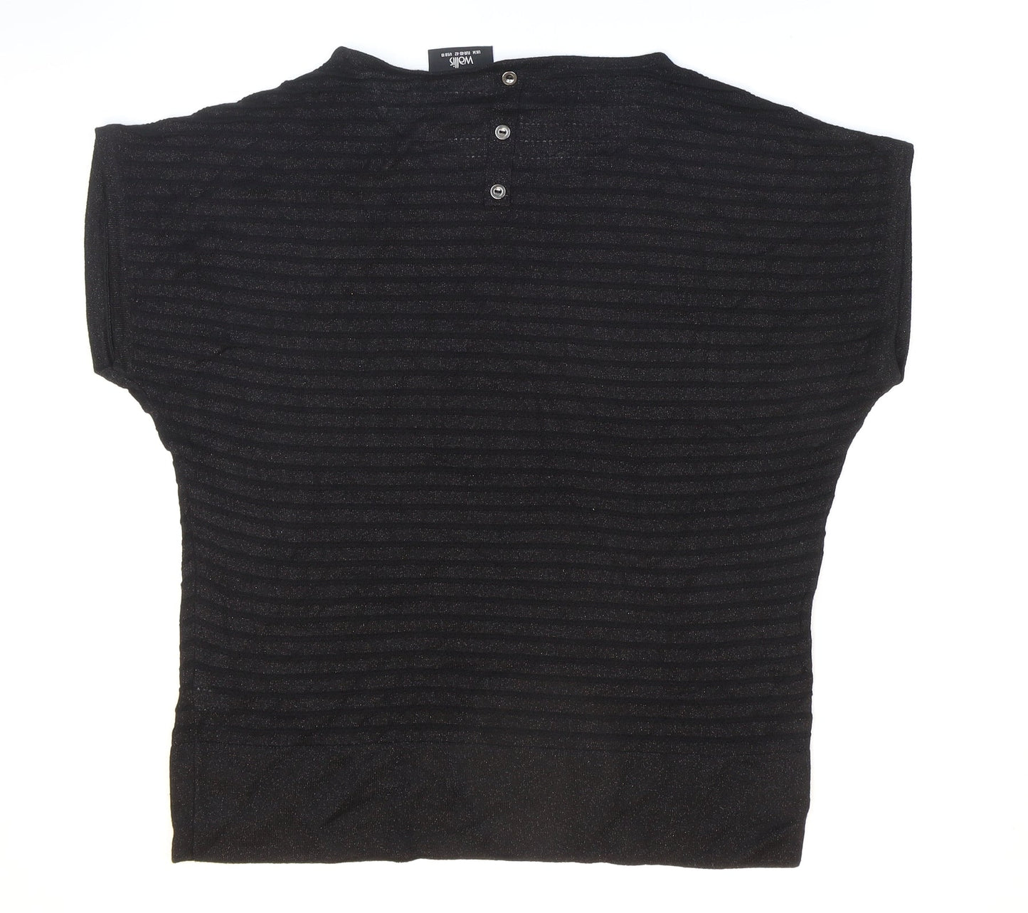Wallis Womens Black Striped Viscose Basic T-Shirt Size M Round Neck