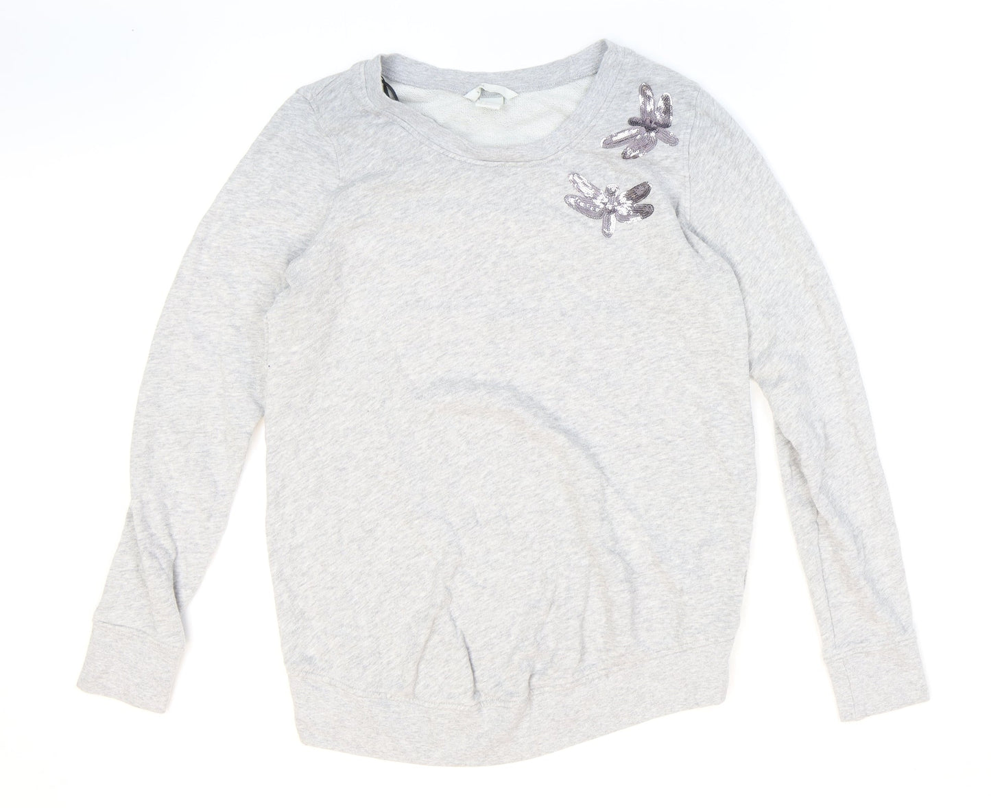 H&M Womens Grey Round Neck Cotton Pullover Jumper Size M - Dragonfly