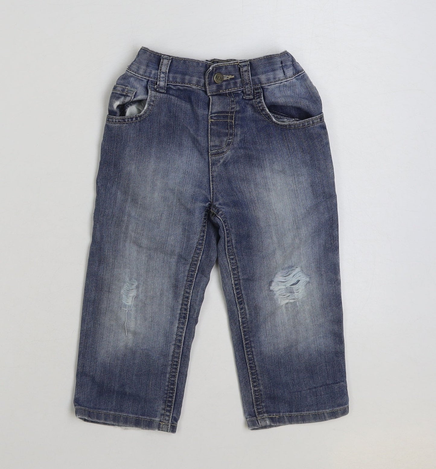 Matalan Blue Cotton Jeans Size 18-24 Months Button - Distressed