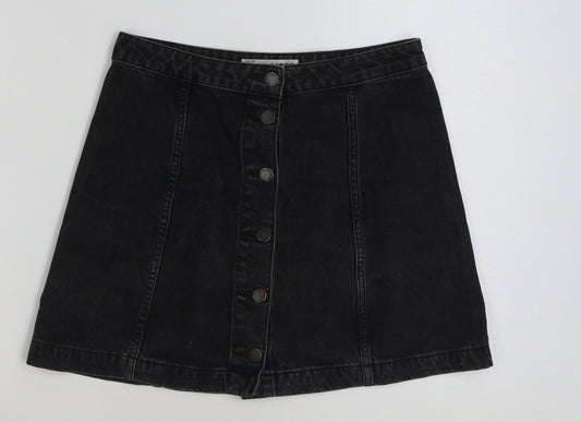 Topshop Womens Grey Cotton A-Line Skirt Size 28 in Button