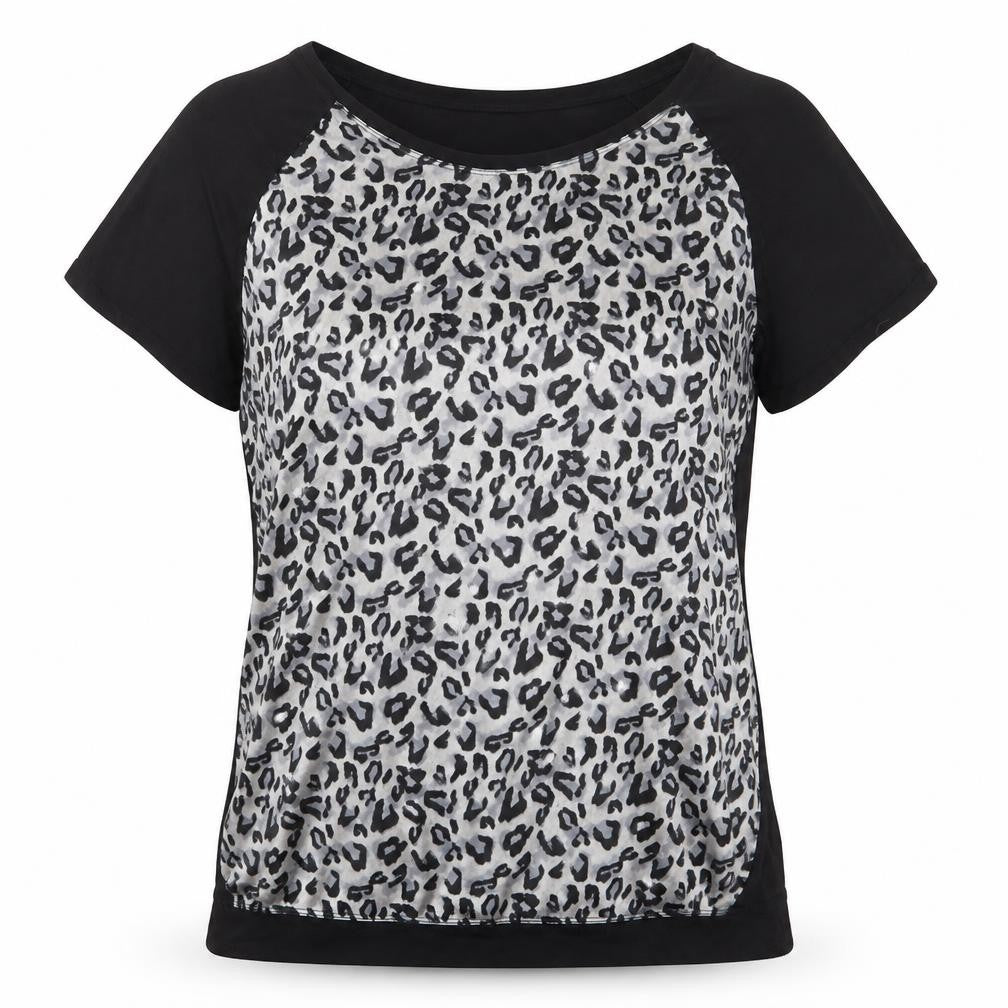 Papaya Womens Black Animal Print Polyester Basic Blouse Size 16 Boat Neck - Leopard Print