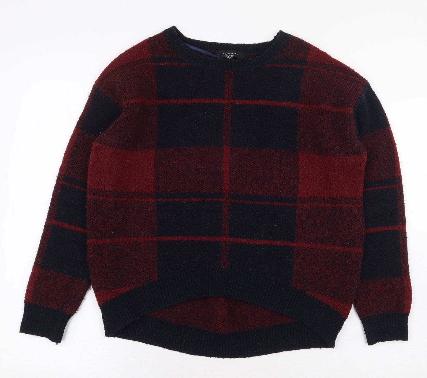 Atmoshpere Womens Red Round Neck Plaid Acrylic Pullover Jumper Size M