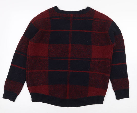 Atmoshpere Womens Red Round Neck Plaid Acrylic Pullover Jumper Size M