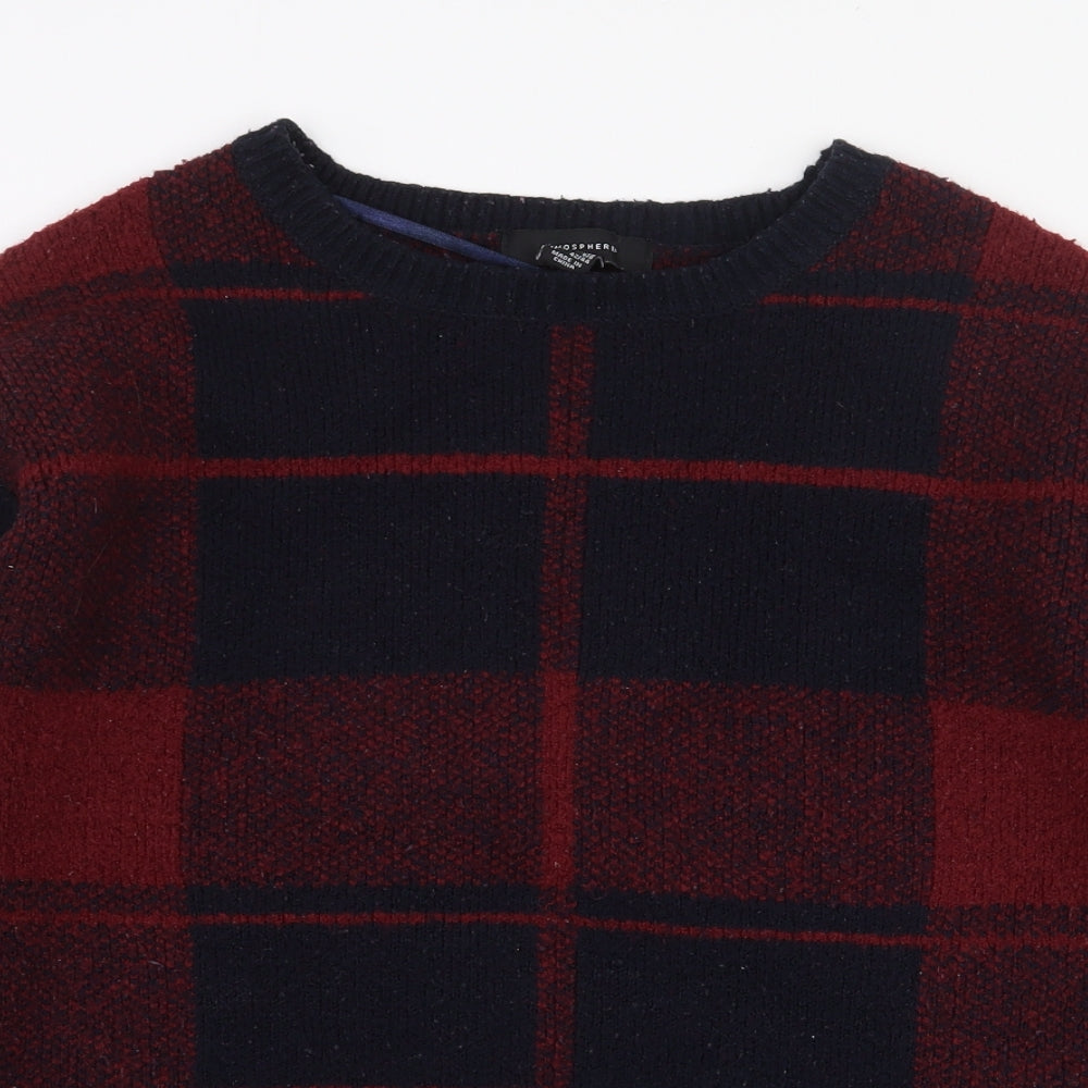 Atmoshpere Womens Red Round Neck Plaid Acrylic Pullover Jumper Size M