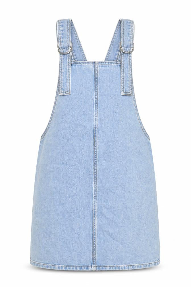 Topshop Womens Blue 100% Cotton Pinafore/Dungaree Dress Size 6 Square Neck Hook & Loop