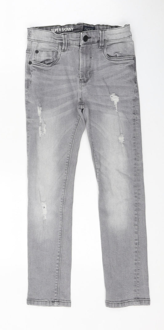 NEXT Boys Grey 100% Cotton Skinny Jeans Size 9 Months Regular Zip - Distressed